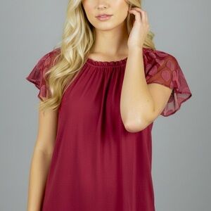 Loft Burgundy Wine Petal Appliqué Sleeve Knit Top XS